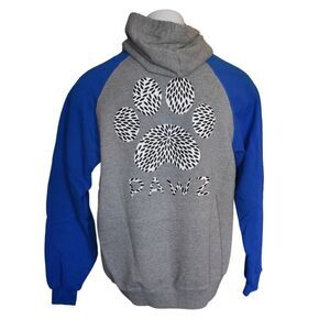 PAWS Raglan Hoodie Big Logo Gray Blue Dog Rescue Paw Print Unisex Large